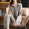 imCharms 2023 Autumn And Winter Cashmere Suit Women Loose Lapel Sweater Wide Leg Pants Knitted Wool Two-Piece Trend