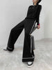 imCharms 2023 Autumn And Winter Love Temperament Two-Piece Black Cashmere Suit Casual Wide-Leg Pants Suit Women