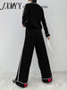 imCharms 2023 Autumn And Winter Love Temperament Two-Piece Black Cashmere Suit Casual Wide-Leg Pants Suit Women