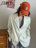 imCharms 2023 Autumn And Winter Vertical Striped Women's Casual Loose And Thin Simple Suit Long-Sleeved Jacket