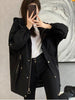 imCharms 2023 Autumn And Winter Windbreaker Women's Mid-Length Thin Solid Color Simple Temperament Coat Casual Hooded