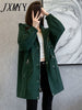 imCharms 2023 Autumn And Winter Windbreaker Women's Mid-Length Thin Solid Color Simple Temperament Coat Casual Hooded