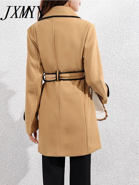 imCharms 2023 Autumn And Winter chic Temperament Slimming Color Matching Lace-Up Woolen Coat Coat Women's Clothing