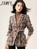 imCharms 2023 Autumn And Winter Vintage Plaid Commuter Elegant Temperament Versatile Women's Coat Top
