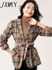 imCharms 2023 Autumn And Winter Vintage Plaid Commuter Elegant Temperament Versatile Women's Coat Top