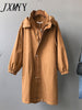 imCharms 2023 Autumn Khaki Hooded Trench Coat Women's Mid-Length Korean Version Casual Simple Chic Coat