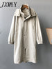 imCharms 2023 Autumn Khaki Hooded Trench Coat Women's Mid-Length Korean Version Casual Simple Chic Coat