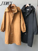 imCharms 2023 Autumn Khaki Hooded Trench Coat Women's Mid-Length Korean Version Casual Simple Chic Coat