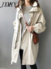 imCharms 2023 Autumn Khaki Hooded Trench Coat Women's Mid-Length Korean Version Casual Simple Chic Coat