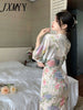 imCharms 2023 Autumn Products Waist Printing Temperament Dress Long-Sleeved V-Neck Spring Dress Women