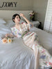 imCharms 2023 Autumn Products Waist Printing Temperament Dress Long-Sleeved V-Neck Spring Dress Women
