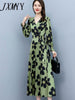 imCharms 2023 Autumn Waist Mid-Length Women's Skirt Long-Sleeved Elegant Temperament Printed Dress