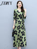 imCharms 2023 Autumn Waist Mid-Length Women's Skirt Long-Sleeved Elegant Temperament Printed Dress