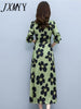 imCharms 2023 Autumn Waist Mid-Length Women's Skirt Long-Sleeved Elegant Temperament Printed Dress
