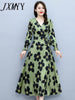 imCharms 2023 Autumn Waist Mid-Length Women's Skirt Long-Sleeved Elegant Temperament Printed Dress
