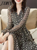 imCharms 2023 Autumn Long-Sleeved Temperament Dress Women's High-End Print Lace-Up Splicing Waist Slim Mid-Length