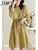 imCharms 2023 Autumn Long-Sleeved Temperament Dress Women's High-End Print Lace-Up Splicing Waist Slim Mid-Length