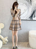 imCharms 2023 Autumn Suit Women's Long-Sleeved Elegant V-Neck Plaid Top Double-Breasted High-End Two-Piece Skirt