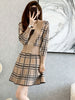 imCharms 2023 Autumn Suit Women's Long-Sleeved Elegant V-Neck Plaid Top Double-Breasted High-End Two-Piece Skirt