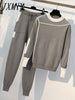 imCharms 2023 Autumn Runway 2 Pieces Set Knitted Long Sleeve Pullovers Sweater Casual Patchwork Knit Jumper Tops and Pants Suits