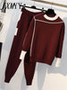 imCharms 2023 Autumn Runway 2 Pieces Set Knitted Long Sleeve Pullovers Sweater Casual Patchwork Knit Jumper Tops and Pants Suits
