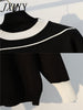 imCharms 2023 Autumn Runway 2 Pieces Set Knitted Long Sleeve Pullovers Sweater Casual Patchwork Knit Jumper Tops and Pants Suits
