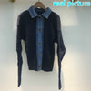 imCharms 2023 Autumn Women Loose Single Breasted Versatile Long Sleeve Patchwork Denim Top Knitted Cardigan Sweater Knitted