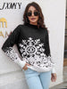 imCharms 2023 Autumn and Winter Christmas Sweater Women's Snowflake Jacquard Lantern Sleeve Sweater