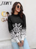 imCharms 2023 Autumn and Winter Christmas Sweater Women's Snowflake Jacquard Lantern Sleeve Sweater
