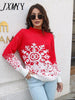 imCharms 2023 Autumn and Winter Christmas Sweater Women's Snowflake Jacquard Lantern Sleeve Sweater