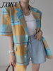 imCharms 2023 Chic Summer Retro Temperament Casual All-Match Lapel Single-Breasted Plaid Blazer Women's Clothing
