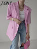 imCharms 2023 Chic Summer Retro Temperament Casual All-Match Lapel Single-Breasted Plaid Blazer Women's Clothing