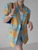 imCharms 2023 Chic Summer Retro Temperament Casual All-Match Lapel Single-Breasted Plaid Blazer Women's Clothing