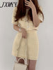 imCharms 2023 Chic Summer Round Neck Single-Breasted Short Knitted Sweater + High Waist Bag Hip Short Skirt Suit