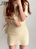 imCharms 2023 Chic Summer Round Neck Single-Breasted Short Knitted Sweater + High Waist Bag Hip Short Skirt Suit
