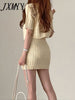imCharms 2023 Chic Summer Round Neck Single-Breasted Short Knitted Sweater + High Waist Bag Hip Short Skirt Suit