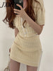 imCharms 2023 Chic Summer Round Neck Single-Breasted Short Knitted Sweater + High Waist Bag Hip Short Skirt Suit
