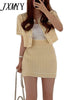 imCharms 2023 Chic Summer Round Neck Single-Breasted Short Knitted Sweater + High Waist Bag Hip Short Skirt Suit