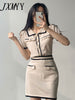 imCharms 2023 Chic Summer Elegant Temperament Short-Sleeved Contrasting Knitted Sweater + A-Line Short Skirt Suit