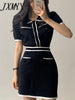 imCharms 2023 Chic Summer Elegant Temperament Short-Sleeved Contrasting Knitted Sweater + A-Line Short Skirt Suit