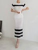imCharms 2023 Chic Summer Slim And Elegant Temperament Simple Striped Hollow Knitted Sweater + Skirt Two-Piece Women's Clothing