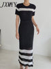 imCharms 2023 Chic Summer Slim And Elegant Temperament Simple Striped Hollow Knitted Sweater + Skirt Two-Piece Women's Clothing