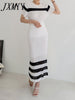 imCharms 2023 Chic Summer Slim And Elegant Temperament Simple Striped Hollow Knitted Sweater + Skirt Two-Piece Women's Clothing