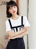 imCharms 2023 All-Match Short-Sleeved Slim Top Cotton Summer Women's T-Shirt Suspender Design Sense