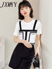 imCharms 2023 All-Match Short-Sleeved Slim Top Cotton Summer Women's T-Shirt Suspender Design Sense