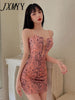 imCharms 2023 European And American Suspenders Print Snake Pattern Hollow Low-Cut Slim Fit Hip Sexy Dress Women