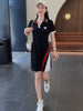 imCharms 2023 Love Casual Simple Dress Color Matching Polo Collar Summer Temperament Slim Mid-Length Women's Skirt