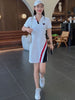 imCharms 2023 Love Casual Simple Dress Color Matching Polo Collar Summer Temperament Slim Mid-Length Women's Skirt