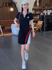 imCharms 2023 Love Casual Simple Dress Color Matching Polo Collar Summer Temperament Slim Mid-Length Women's Skirt