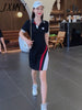 imCharms 2023 Love Casual Simple Dress Color Matching Polo Collar Summer Temperament Slim Mid-Length Women's Skirt